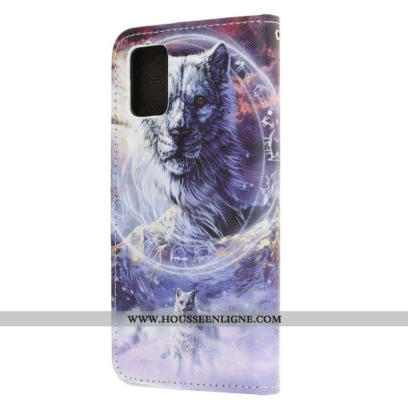 Housse Samsung Galaxy A52 4G / A52 5G / A52s 5G Loup en Hiver avec Lanière
