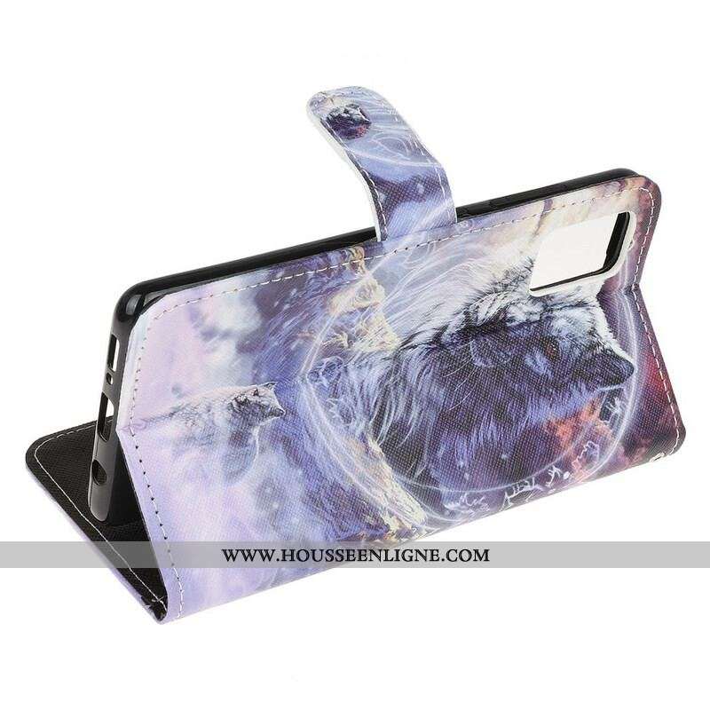 Housse Samsung Galaxy A52 4G / A52 5G / A52s 5G Loup en Hiver avec Lanière