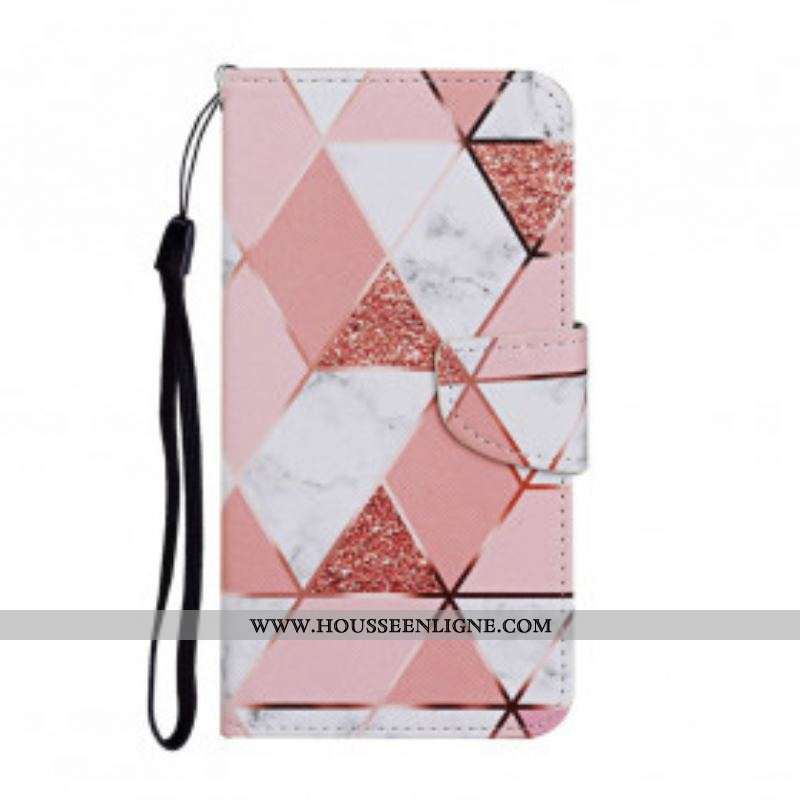 Housse Samsung Galaxy A52 4G / A52 5G / A52s 5G Marbre et Paillettes avec Lanière