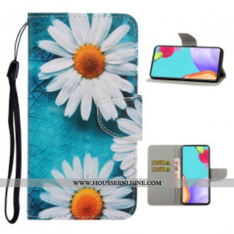 Housse Samsung Galaxy A52 4G / A52 5G / A52s 5G Marguerites à Lanière