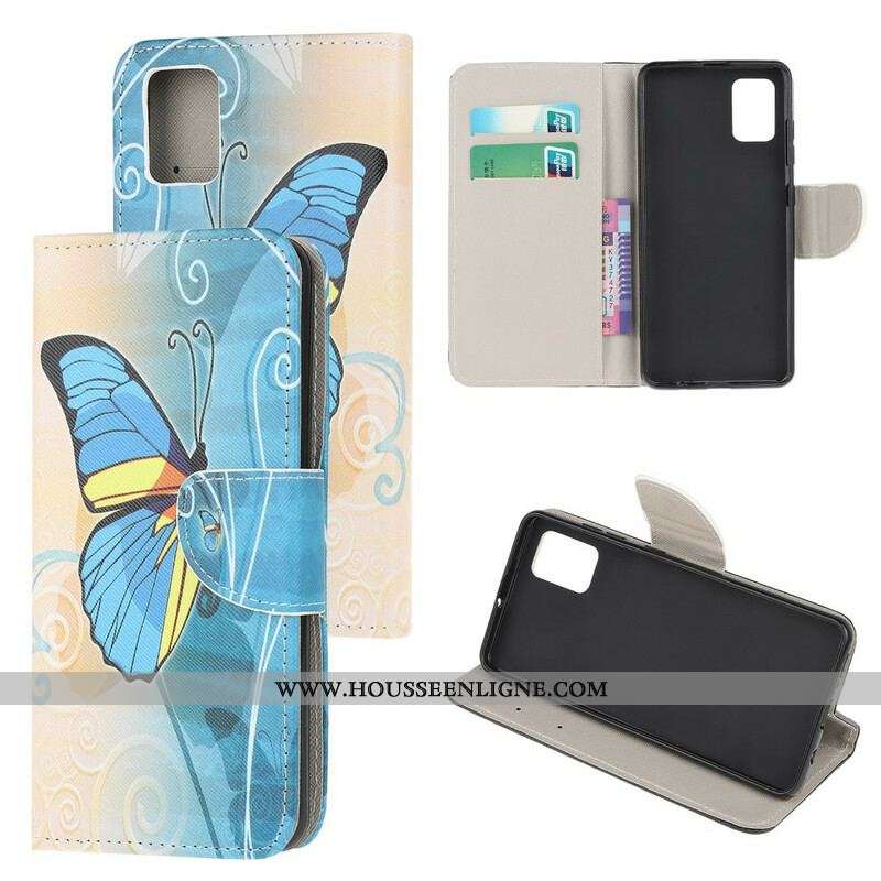 Housse Samsung Galaxy A52 4G / A52 5G / A52s 5G Papillon Bleu et Jaune
