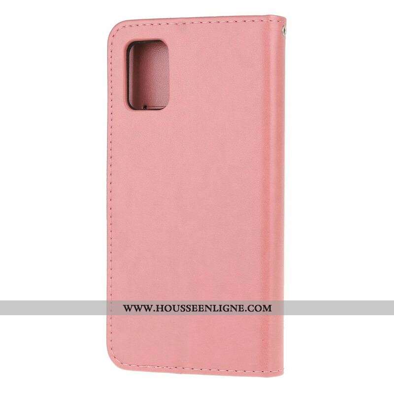 Housse Samsung Galaxy A52 4G / A52 5G / A52s 5G Papillons Et Fleurs À Lanière