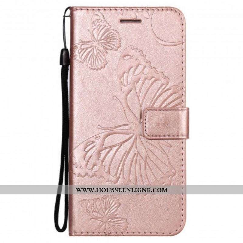 Housse Samsung Galaxy A52 4G / A52 5G / A52s 5G Papillons Géants à Lanière