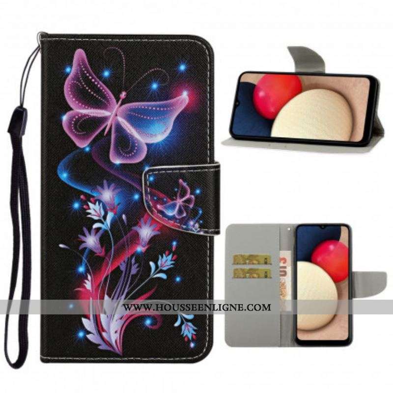 Housse Samsung Galaxy A52 4G / A52 5G / A52s 5G Papillons et Lanière
