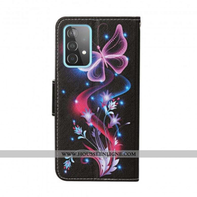 Housse Samsung Galaxy A52 4G / A52 5G / A52s 5G Papillons et Lanière