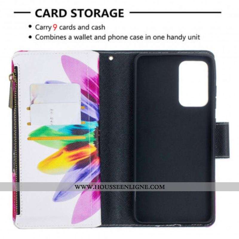 Housse Samsung Galaxy A52 4G / A52 5G / A52s 5G Poche Zippée Fleur