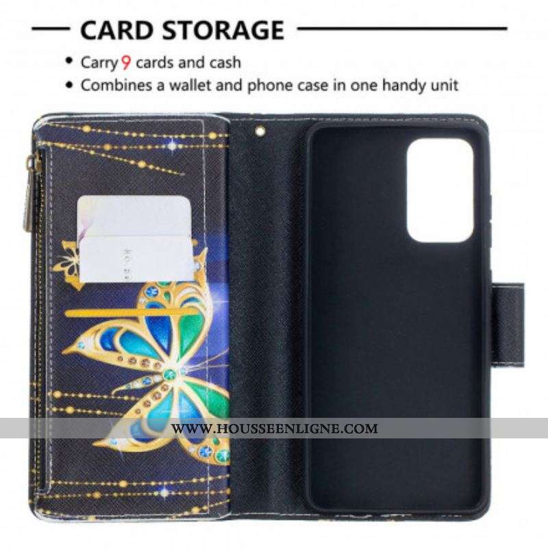 Housse Samsung Galaxy A52 4G / A52 5G / A52s 5G Poche Zippée Papillons