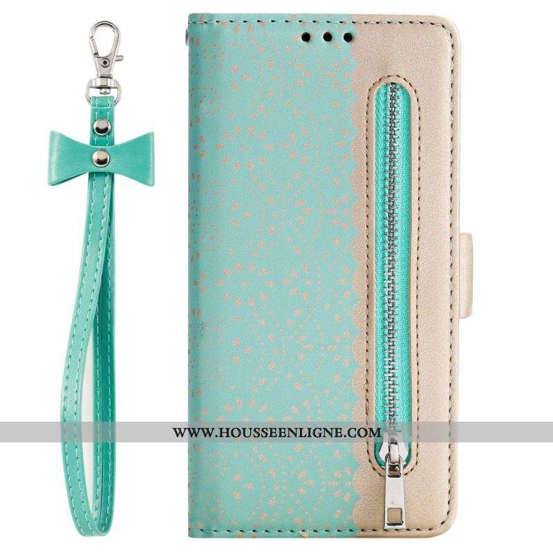 Housse Samsung Galaxy A53 5G Dentelle Porte-Monnaie à Lanière