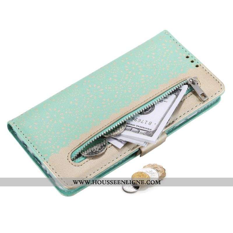 Housse Samsung Galaxy A53 5G Dentelle Porte-Monnaie à Lanière
