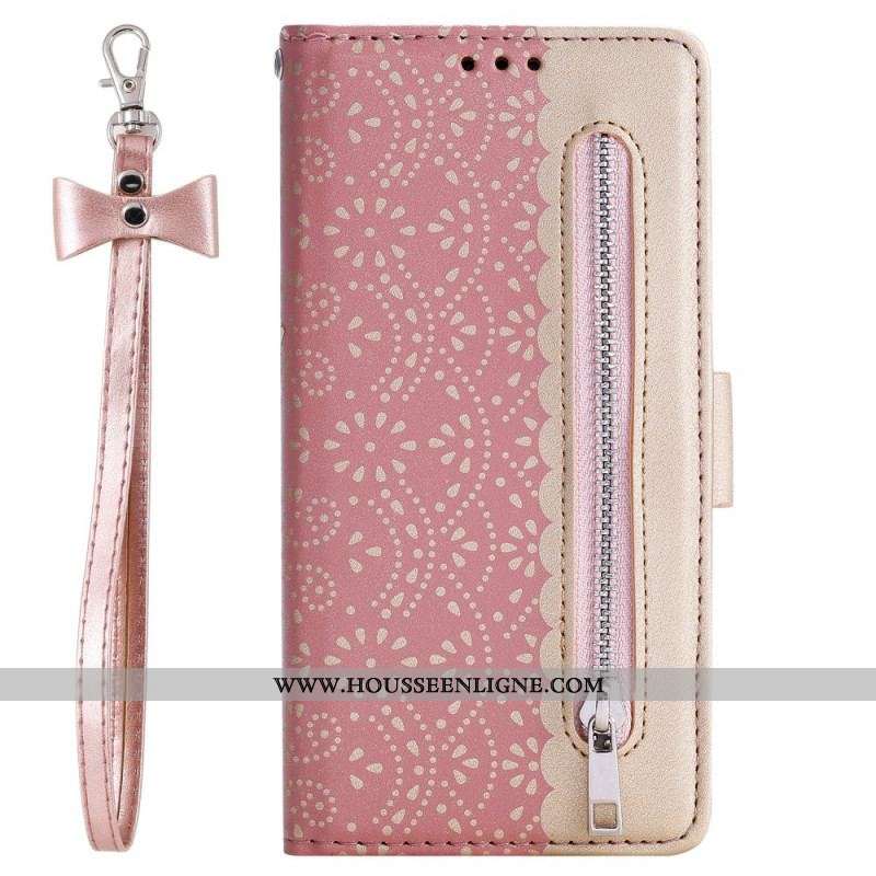 Housse Samsung Galaxy A53 5G Dentelle Porte-Monnaie à Lanière