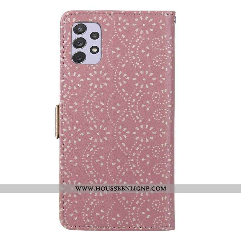 Housse Samsung Galaxy A53 5G Dentelle Porte-Monnaie à Lanière