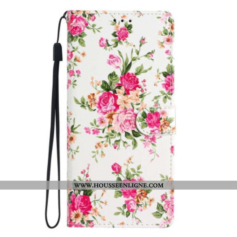 Housse Samsung Galaxy A53 5G Fleurs Liberty à Lanière