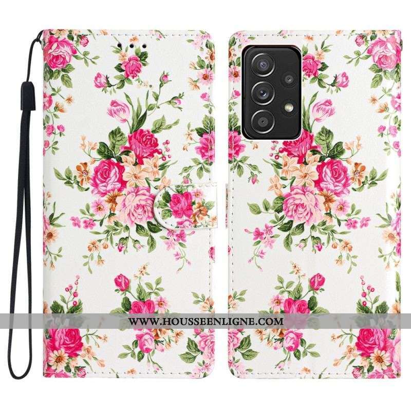 Housse Samsung Galaxy A53 5G Fleurs Liberty à Lanière