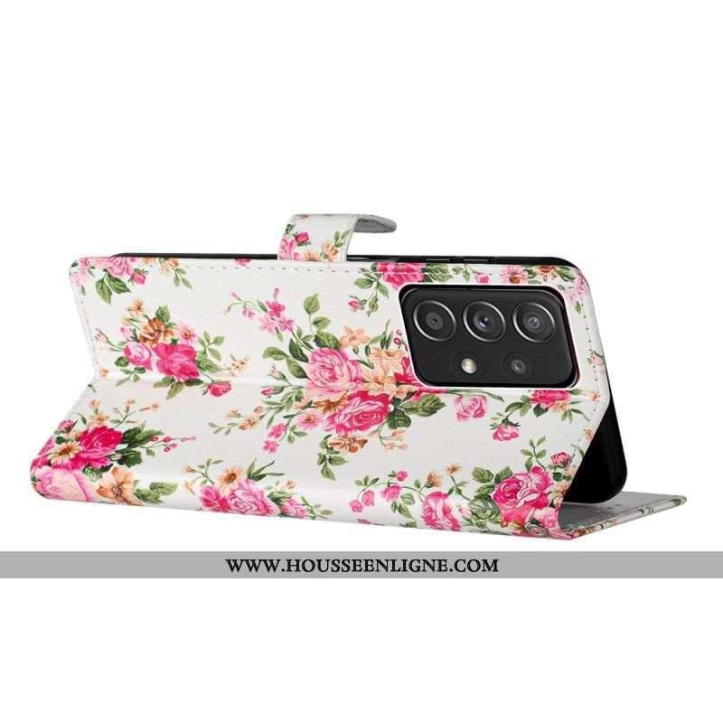 Housse Samsung Galaxy A53 5G Fleurs Liberty à Lanière