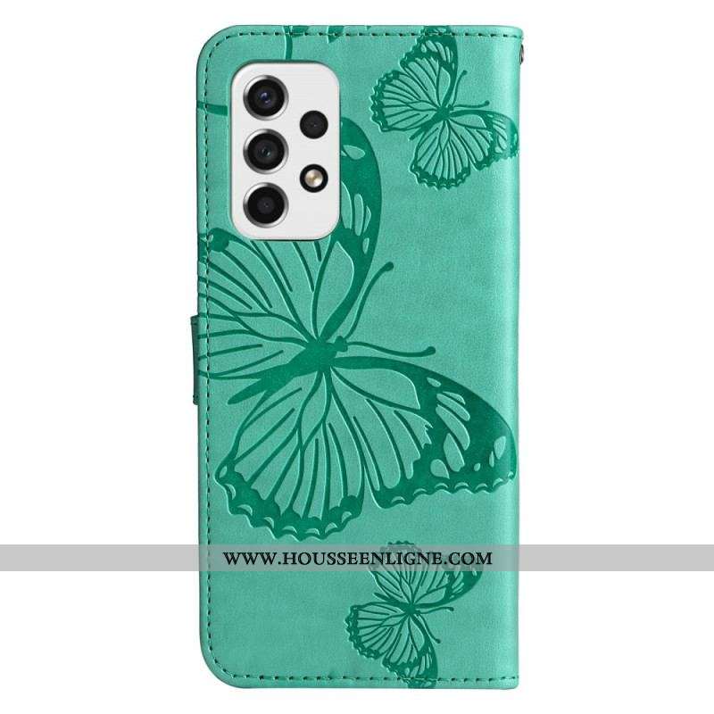 Housse Samsung Galaxy A53 5G Papillons Géants à Lanière