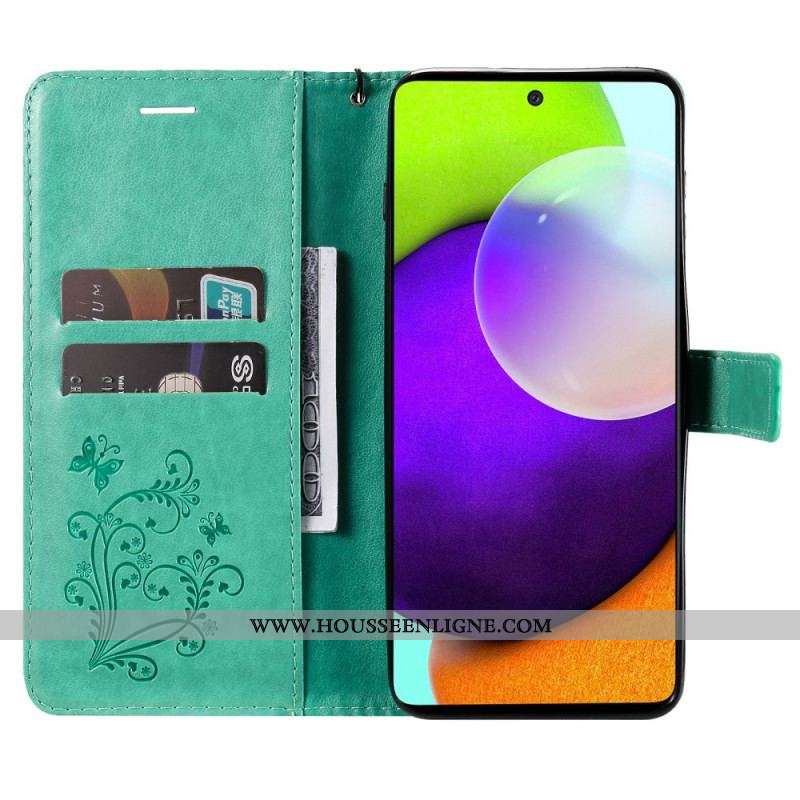 Housse Samsung Galaxy A53 5G Papillons Géants à Lanière