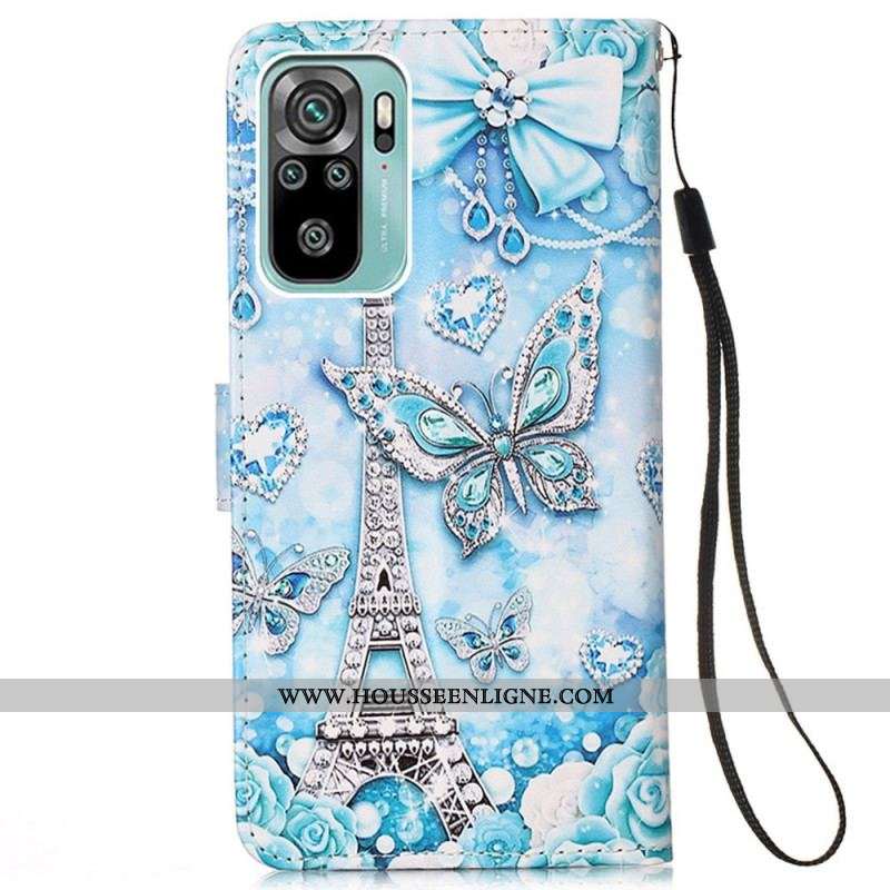 Housse Samsung Galaxy A53 5G Tour Eiffel Papillons à Lanière