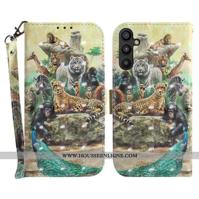 Housse Samsung Galaxy A54 5G Animaux Safari à Lanière