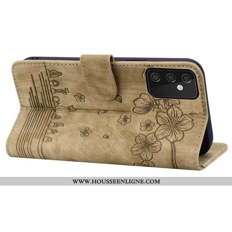 Housse Samsung Galaxy A54 5G Chat Floral à Lanière