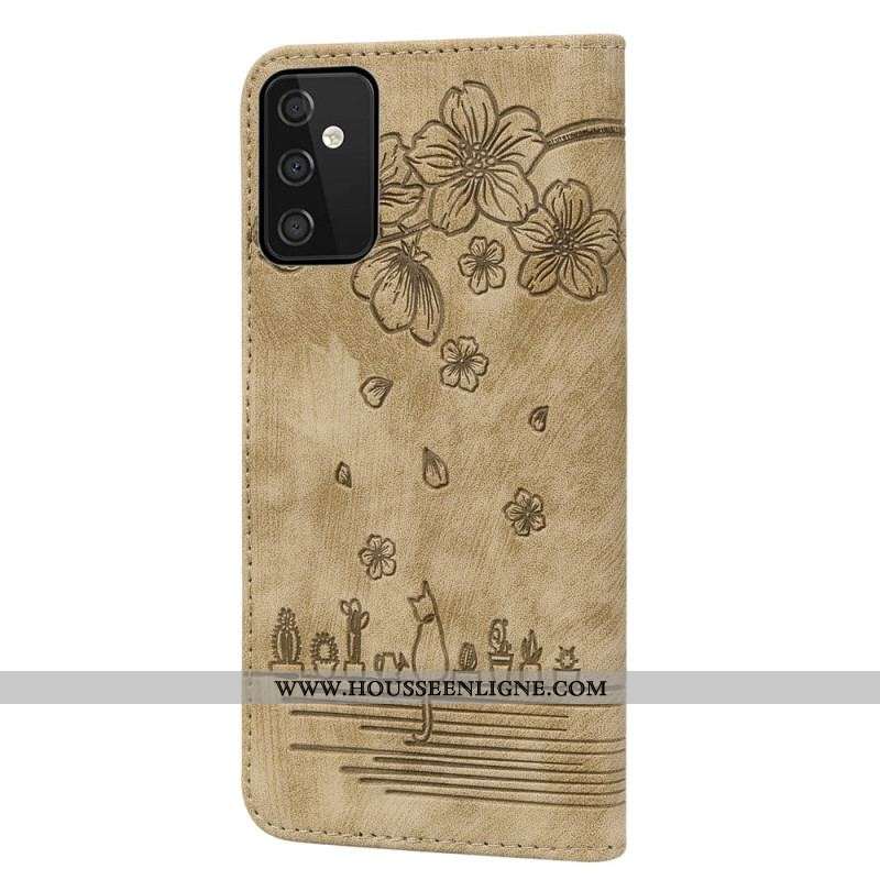 Housse Samsung Galaxy A54 5G Chat Floral à Lanière