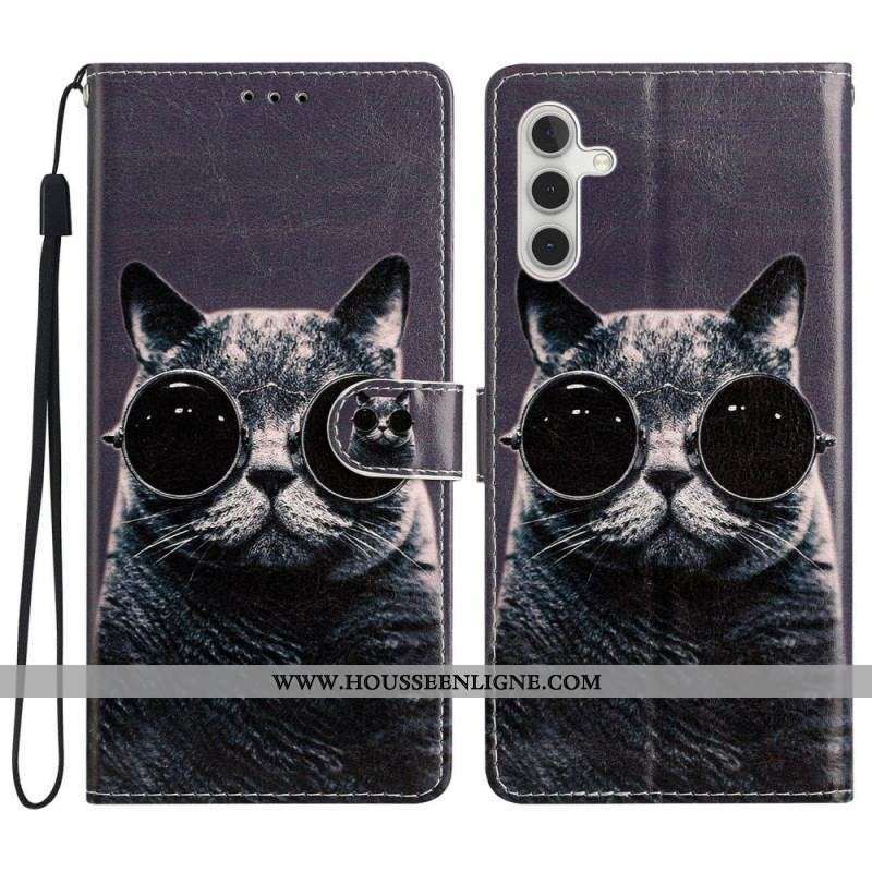 Housse Samsung Galaxy A54 5G Chat Lunettes à Lanière