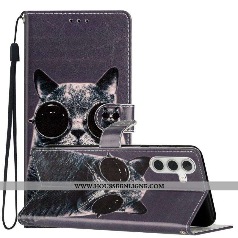 Housse Samsung Galaxy A54 5G Chat Lunettes à Lanière