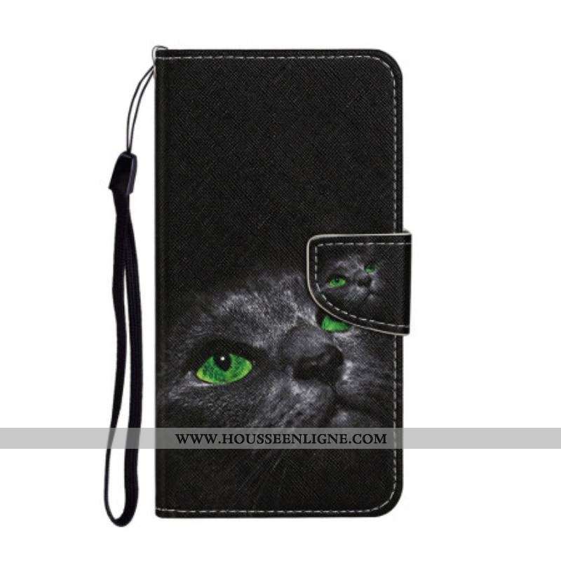 Housse Samsung Galaxy A54 5G Chat aux Yeux Verts à Lanière