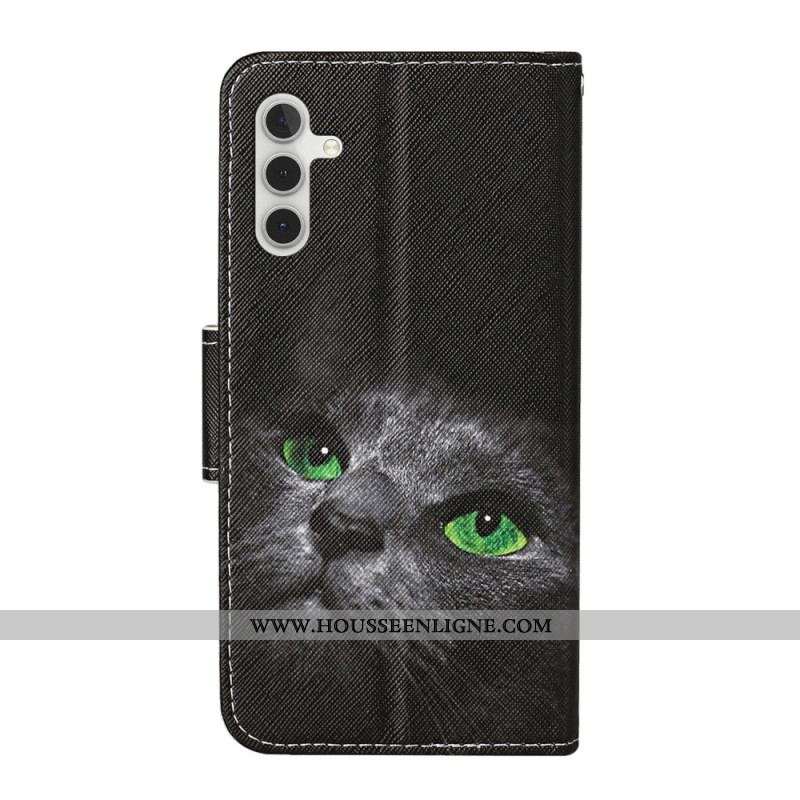 Housse Samsung Galaxy A54 5G Chat aux Yeux Verts à Lanière