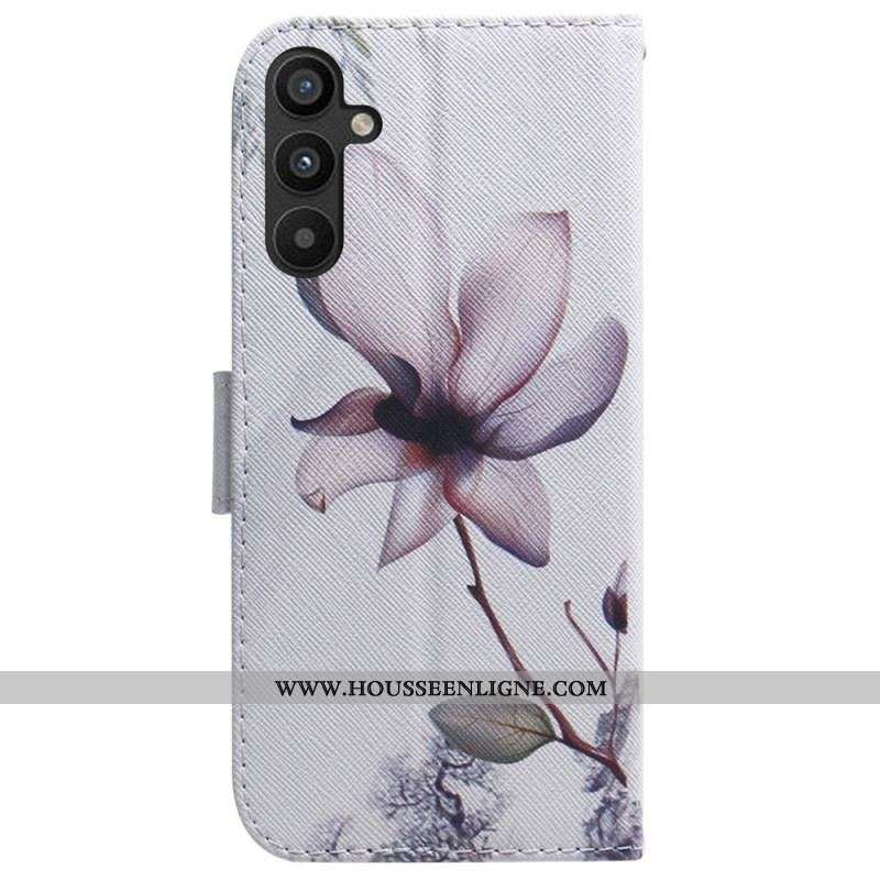Housse Samsung Galaxy A54 5G Fleur Vintage à Lanière