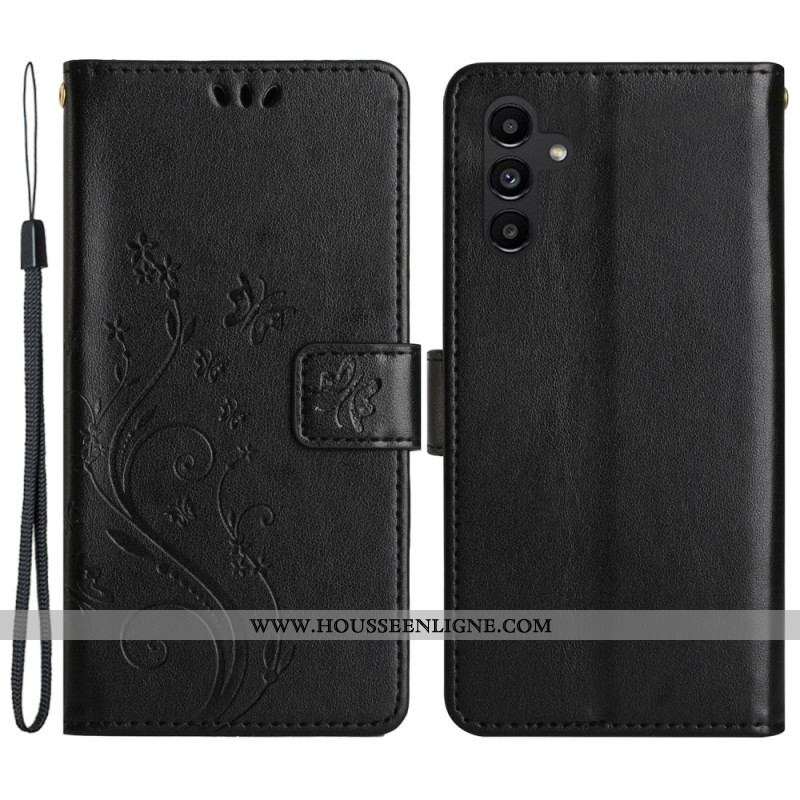 Housse Samsung Galaxy A54 5G Fleurs et Papillons à Lanière