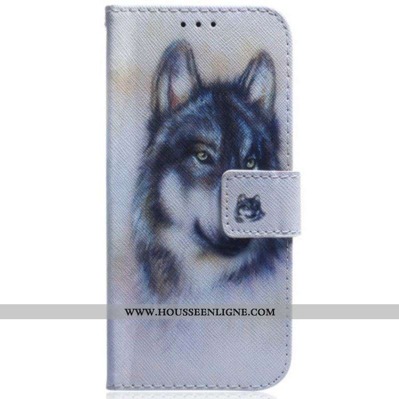 Housse Samsung Galaxy A54 5G Loup Aquarelle à Lanière