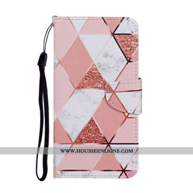 Housse Samsung Galaxy A54 5G Marbre et Paillettes à Lanière