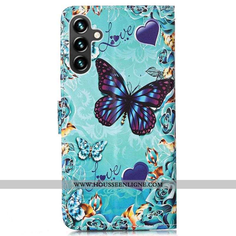 Housse Samsung Galaxy A54 5G Papillons Colorés à Lanière