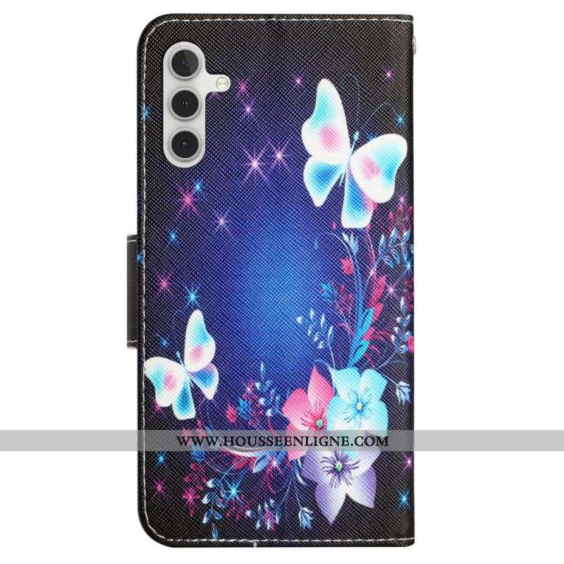Housse Samsung Galaxy A54 5G Papillons Féériques à Lanière