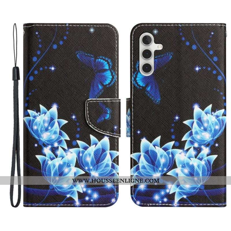 Housse Samsung Galaxy A54 5G Papillons La Nuit à Lanière