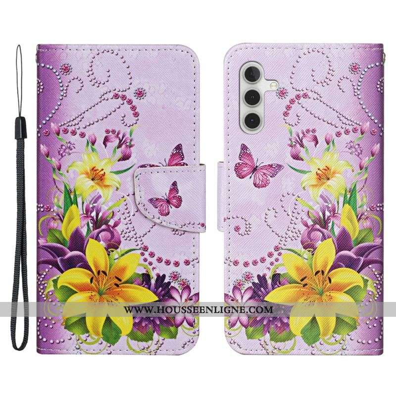 Housse Samsung Galaxy A54 5G Papillons Magistraux avec Lanière