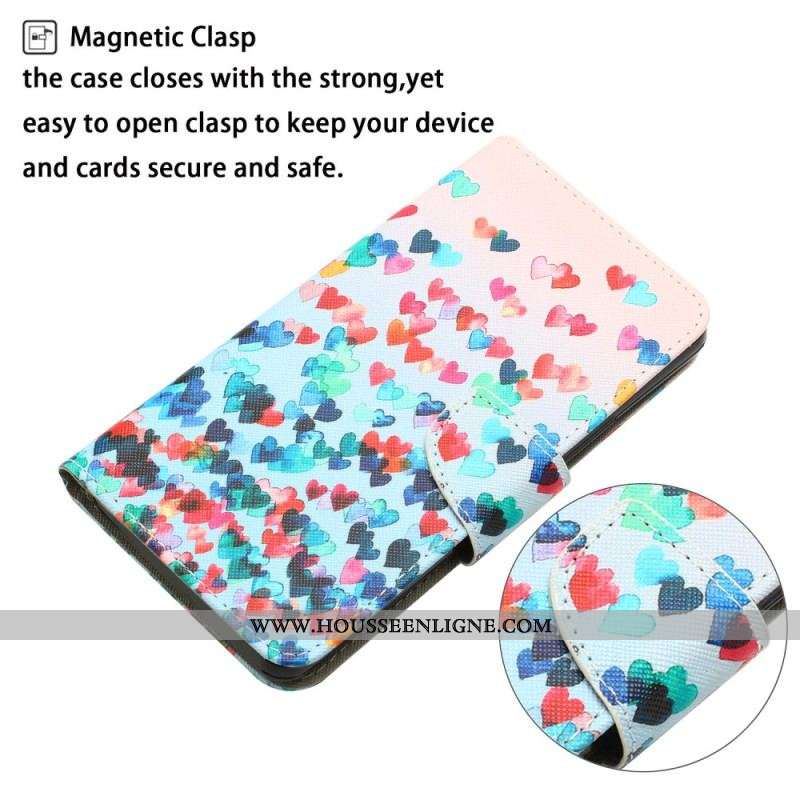 Housse Samsung Galaxy A54 5G Pluie de Coeurs à Lanière