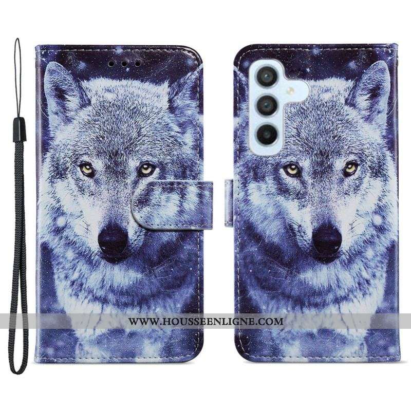 Housse Samsung Galaxy A54 5G Tendre Loup à Lanière