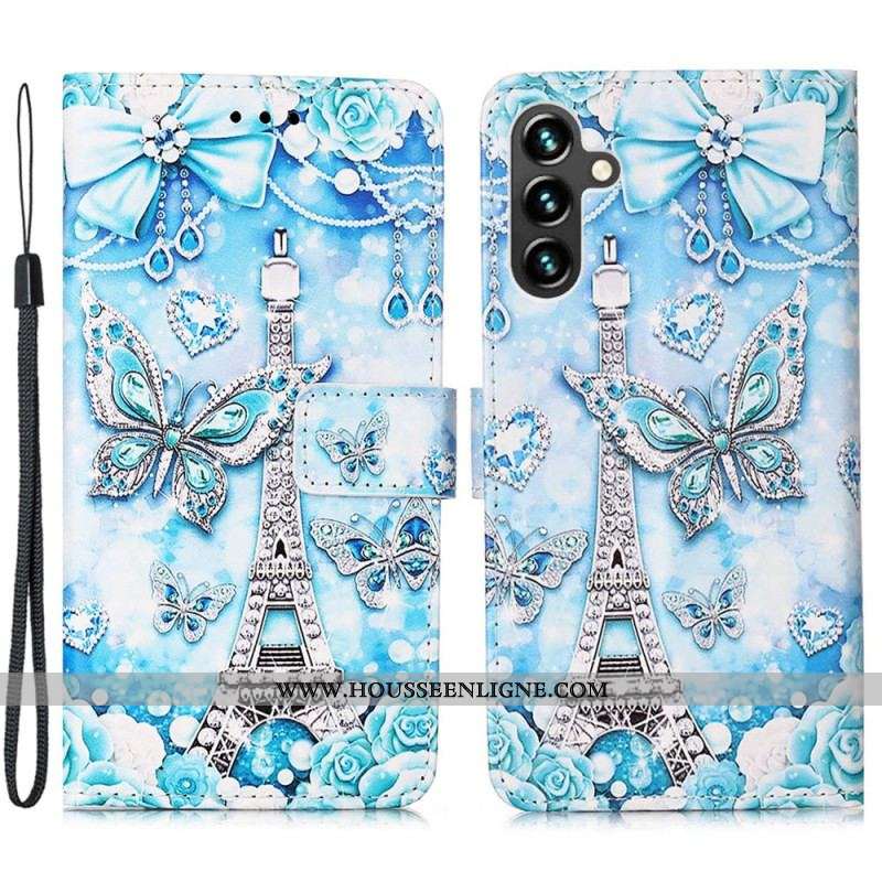 Housse Samsung Galaxy A54 5G Tour Eiffel Papillons