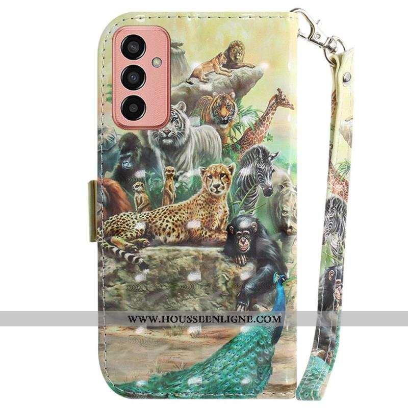 Housse Samsung Galaxy M13 Animaux Safari à Lanière