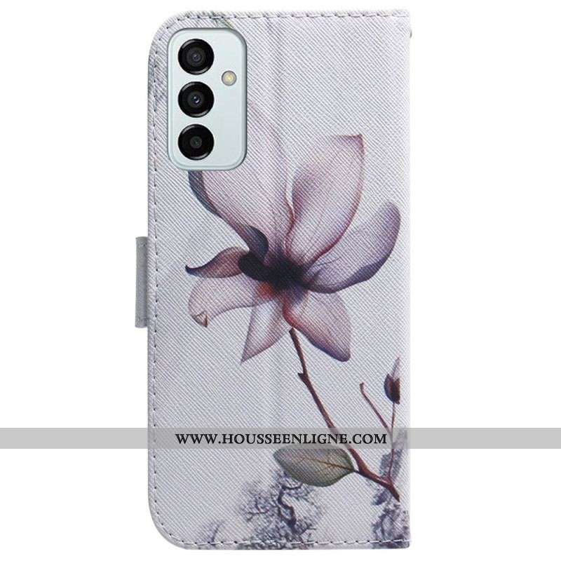 Housse Samsung Galaxy M13 Fleur Vintage à Lanière