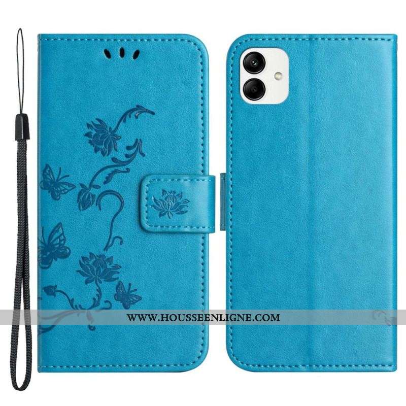 Housse Samsung Galaxy M13 Fleurettes à Lanière