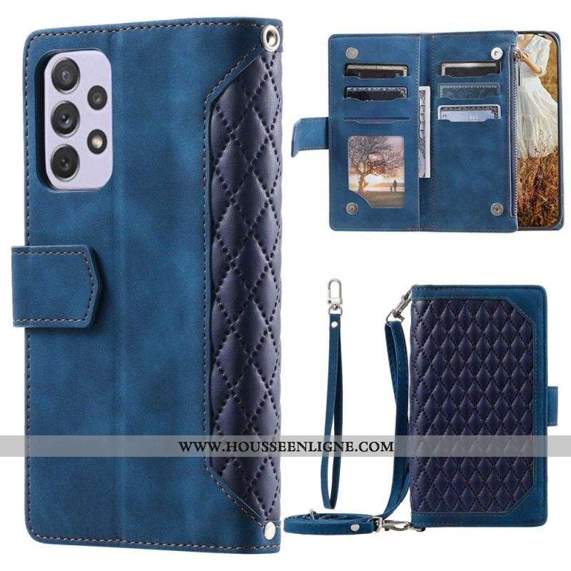 Housse Samsung Galaxy M13 Matelassée avec Bandoulière et Lanière