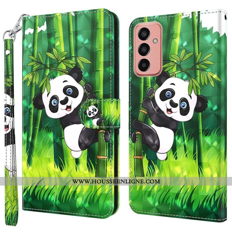 Housse Samsung Galaxy M13 Panda et Bambou avec Lanière