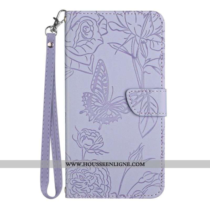 Housse Samsung Galaxy M13 Papillons Discrets et Lanière
