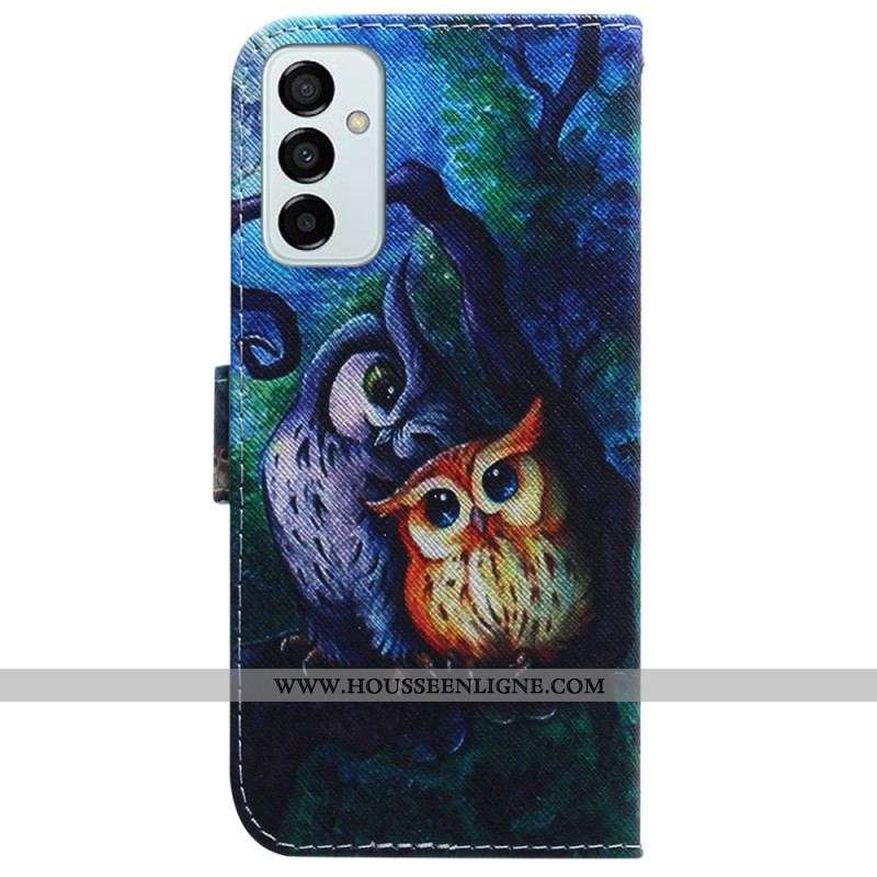 Housse Samsung Galaxy M13 Peinture Hiboux à Lanière