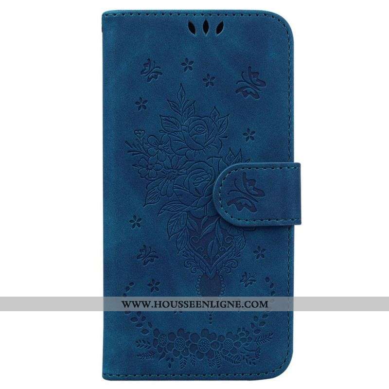 Housse Samsung Galaxy M13 Roses et Papillons à Lanière