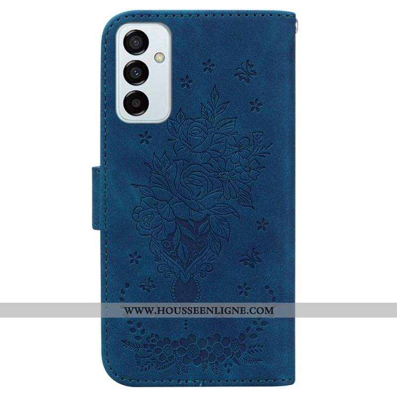 Housse Samsung Galaxy M13 Roses et Papillons à Lanière