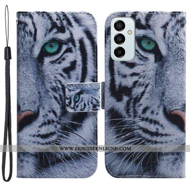 Housse Samsung Galaxy M13 Tigre Blanc à Lanière