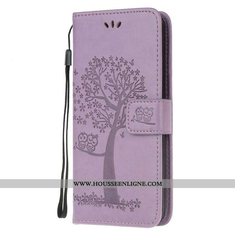Housse Samsung Galaxy M21 Arbre et Hiboux à Lanière
